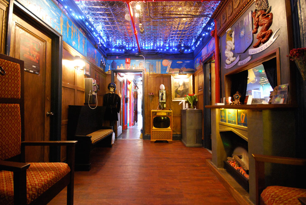 The new lobby designed by Andrew Hickey with mural by Andre van der Kerkhoff.